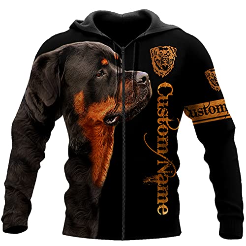 HKGHVJK Schöner Rottweiler schwarzer 3D gedruckter Unisex Hoodie Sweatshirt Reißverschluss Pullover Casual Trainingsanzug, Kapuzenpullover mit Reißverschluss., L von HKGHVJK