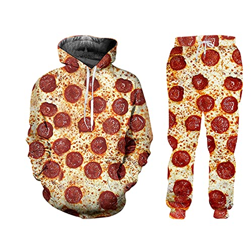 Lässige Party 3D Funny Pizza Print Herren Sets Zip Up Hoodies Sweatpants Jogger Anzug Herren 2 Stück Trainingsanzug, Hspal0322, Large von HKGHVJK