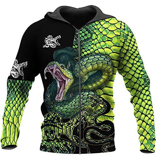 Langarm Herren Hoodie Schlange 3D Gedruckt Sweatshirt Unisex Reißverschluss Hoodie Harajuku Bequem Streetwear, Kapuzenpullover mit Reißverschluss, Medium von HKGHVJK