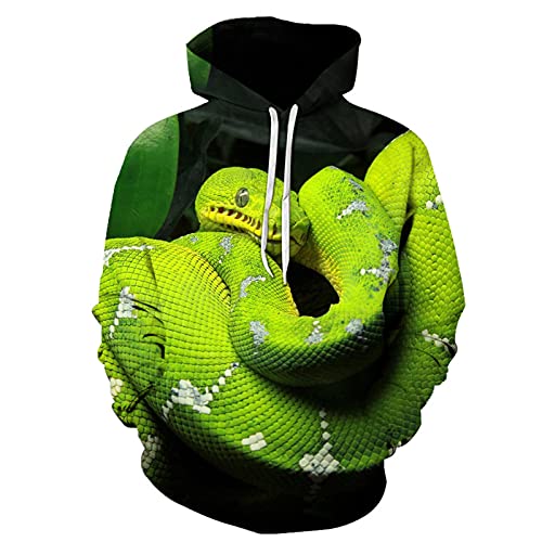 Mode 3D Druck Hoodies Lustige Unisex Hoodies Schlange Tier Druck Pullover Ärmel Streetwear Sweatshirt Hoodies, Farbe 5, Small von HKGHVJK