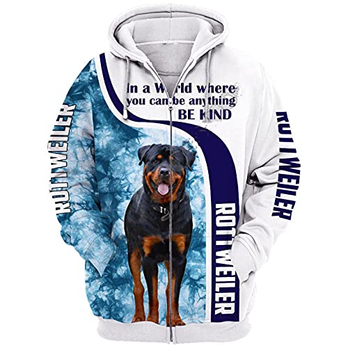 Rottweiler Hund 3D Druck Mode Herren Hoodie Streetwear Pullover Herbst Sweatshirt Unisex Casual Jacke Trainingsanzug, Zip Hoodies, L von HKGHVJK