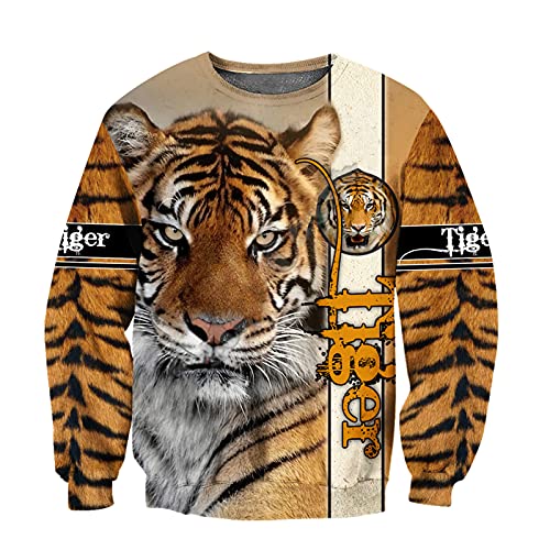 Unisex Kapuzenpullover mit 3D-Tiermotiv, mit Tiger-Motiv, Reißverschluss, Freizeitjacke, Sweatshirt, XL von HKGHVJK