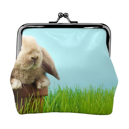 Bunny On Green Grass Printing Leichte Münzgeldbörse, minimalistische Geldbörse für Kaffeeläufe und lokale Ausflüge, Schwarz , Einheitsgröße, Münztasche von HKHLHLH