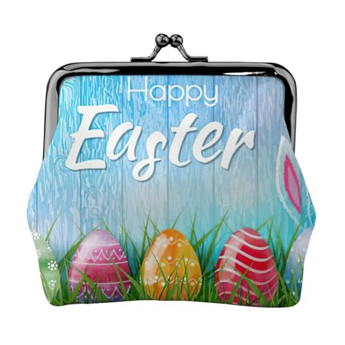 Easter Egg Bunny Grass Wooden Printing Lightweight Coin Purse, Minimalist Wallet for Coffee Runs and Local Outings, Schwarz , Einheitsgröße, Münztasche von HKHLHLH