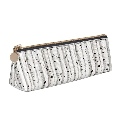 HKHLHLH Birke Tree Printing Pupil Ledertasche Reißverschluss Stifthalter Praktisches Federmäppchen für Kinder für Schule Büro, weiß, Einheitsgröße, Kosmetiktasche von HKHLHLH