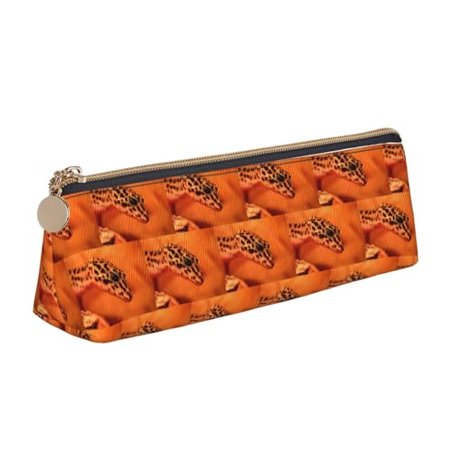 HKHLHLH Lederetui mit Leopardenmuster, kleiner Gecko, Reißverschluss, Stifthalter, praktisches Federmäppchen für Kinder, für Schule, Büro, weiß, Einheitsgröße, Kosmetiktasche von HKHLHLH