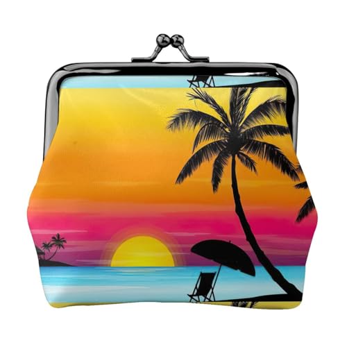 Leichte Münzgeldbörse mit Sonnenuntergangspalmen-Druck, minimalistische Geldbörse für Kaffeeläufe und lokale Ausflüge, Schwarz , Einheitsgröße, Münztasche von HKHLHLH