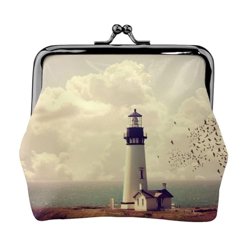 Leichter Münzgeldbeutel mit altem Leuchtturm-Druck, minimalistische Geldbörse für Kaffeeläufe und lokale Ausflüge, Schwarz , Einheitsgröße, Münztasche von HKHLHLH