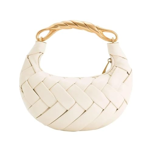 HKIDKK Ausgehöhlte Eimer-Tragetaschen für Damen, luxuriöse Designer-Handtaschen und Geldbörsen aus lässigem Polyurethan, handgefertigt, kleine Schulterpartie, weiß, Einheitsgröße von HKIDKK