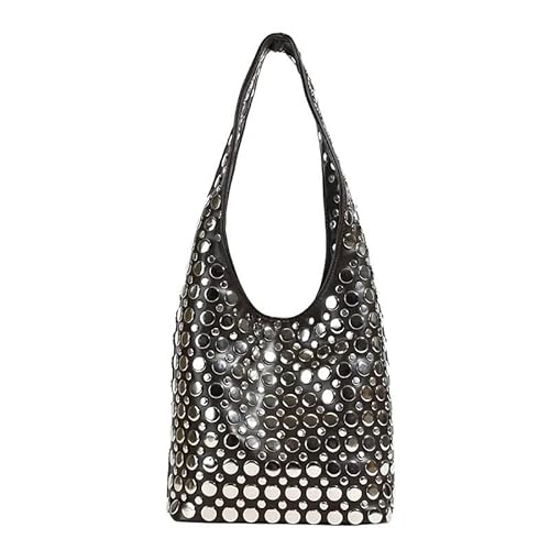 HKIDKK Luxus-Eimertasche im Punk-Stil, verziert, doppelseitig, runde Nieten, eingelegte Nische, schicke Dame, Unterarmtasche, große Kapazität, Schultertasche, 1, Einheitsgröße HKIDKK Luxus-Eimertasche im Punk-Stil, verziert, doppelseitig, runde Nieten, eingelegte Nische, schicke Dame, Unterarmtasche, große Kapazität, Schultertasche, 1, Einheitsgröße von HKIDKK