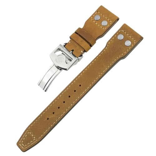 HKIDKK Nieten-Uhrenarmband aus echtem Leder, 20 mm, 21 mm, 22 mm, passend für IWC Big Pilot IW377714 Spitfire braunes Rindslederband, 22 mm von HKIDKK