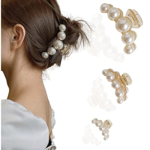 HKJHKJ Perlen-Haarspangen für Damen - Große Haarspangen für Dickes/Feines Haar, Langes Haar-Zubehör für Frauen/Mädchen (3 Stück, 3 Größen) von HKJHKJ