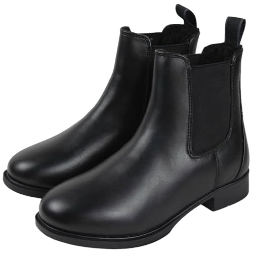 RL24 - Winter Jodhpur Reitstiefeletten – Stiefeletten für Kinder – wasserdichte Chelsea Boots – mit Teddyfutter & elastischen Einsätzen – Reitschuhe in Schwarz – Größe 30 von RL24