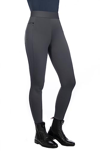 HKM Damen Reitleggings Isabella mit Silikon-Vollbesatz |Damen-Reithose mit Handytaschen Links und rechts und Reißverschlusstasche | Bequemer Komfortbund | grau von HKM