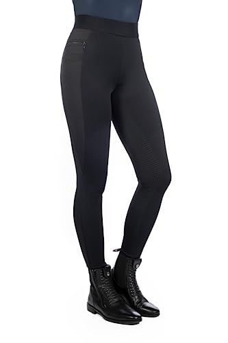 HKM Damen Reitleggings Isabella mit Silikon-Vollbesatz |Damen-Reithose mit Handytaschen Links und rechts und Reißverschlusstasche | Bequemer Komfortbund | schwarz von HKM