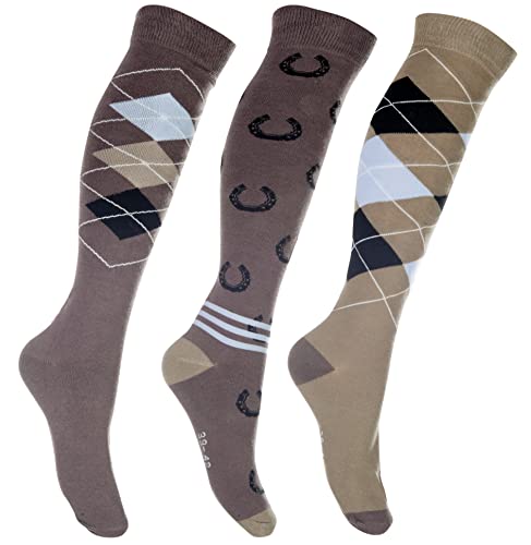 HKM Reitsocken -Cardiff- 3er Set, Farbe:2425 braun/beige, Größe:35-38 von HKM