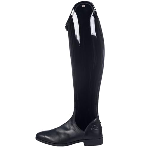 HKM Reitstiefel Damen -Lynette- Schwarz | Dressurstiefel mit Lackleder | Elastikeinsatz mit Reißverschluss | Langlänge/Enge Weite | 42 EU von HKM