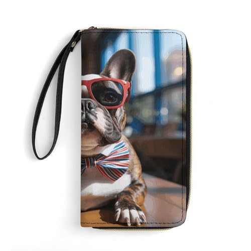 HKMNTGD Damen-Geldbörse, Leder, bedruckt, Blau und Grün, Sittiche, Reißverschluss, Kreditkartenhalter, Handy-Clutch, Französische Bulldogge mit Sonnenbrille, 19.7x10.5cm HKMNTGD Damen-Geldbörse, Leder, bedruckt, Blau und Grün, Sittiche, Reißverschluss, Kreditkartenhalter, Handy-Clutch, Französische Bulldogge mit Sonnenbrille, 19.7x10.5cm von HKMNTGD