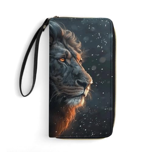 HKMNTGD Damen-Geldbörse, Leder, bedruckt, drei große Ananas, Reißverschluss, Kreditkartenhalter, Handy-Clutch, Schöne Löwen-Bilder, 19.7x10.5cm von HKMNTGD