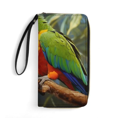 HKMNTGD Damen-Geldbörse, Leder, bedruckt, nautisches Segel-Piraten-Motiv, Reißverschluss, Kreditkartenhalter, Handy-Clutch, Vogel Papagei Malerei, 19.7x10.5cm von HKMNTGD