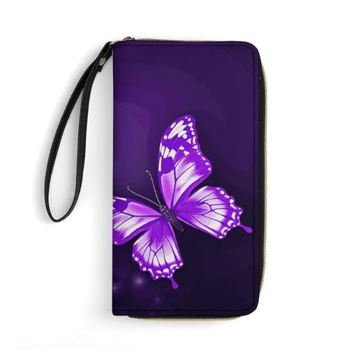 HKMNTGD Damen-Geldbörse, Leder, bedruckt, zwei kleine süße Kaninchen, Reißverschluss, Kreditkartenhalter, Handy-Clutch, Lila Schmetterlinge, 19.7x10.5cm HKMNTGD Damen-Geldbörse, Leder, bedruckt, zwei kleine süße Kaninchen, Reißverschluss, Kreditkartenhalter, Handy-Clutch, Lila Schmetterlinge, 19.7x10.5cm von HKMNTGD