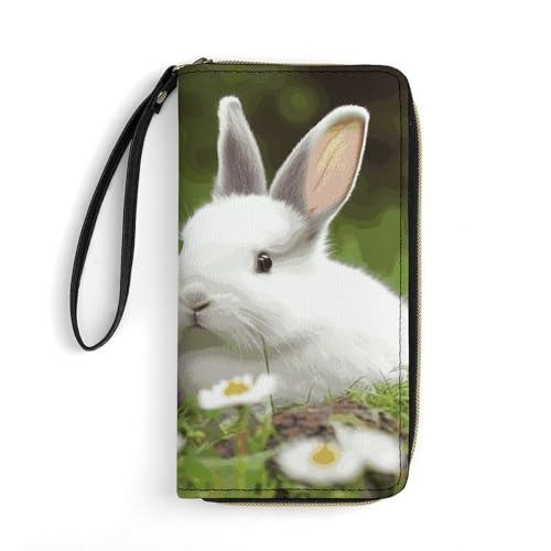 HKMNTGD Damen-Geldbörse, Leder, bedruckt, zwei kleine süße Kaninchen, Reißverschluss, Kreditkartenhalter, Handy-Clutch, Zwei kleine süße Kaninchen, 19.7x10.5cm von HKMNTGD