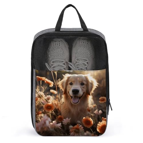 Schuhbeutel für Reisen, Golden Retriever und Blumen bedruckter Schuhkoffer für Reisen, Schuhtasche, wasserdicht, tragbar, Organizer, Sneaker, Reisetasche für Damen und Herren, Golden Retriever und Schuhbeutel für Reisen, Golden Retriever und Blumen bedruckter Schuhkoffer für Reisen, Schuhtasche, wasserdicht, tragbar, Organizer, Sneaker, Reisetasche für Damen und Herren, Golden Retriever und von HKMNTGD
