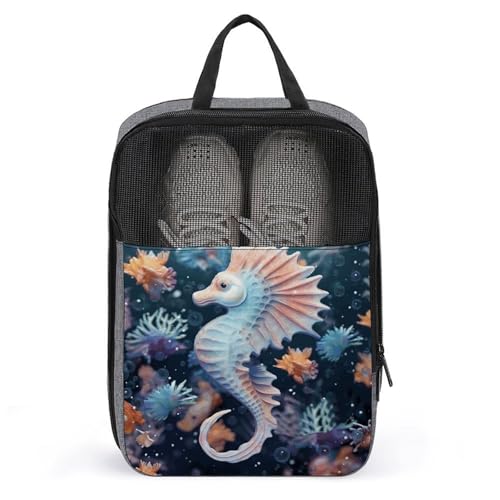 Schuhbeutel für Reisen, Seepferdchen und Seestern, bedruckter Schuhkoffer für Reisen, Schuhtasche, wasserdicht, tragbar, Organizer, Sneaker, Reisetasche für Damen und Herren, Seepferdchen und von HKMNTGD