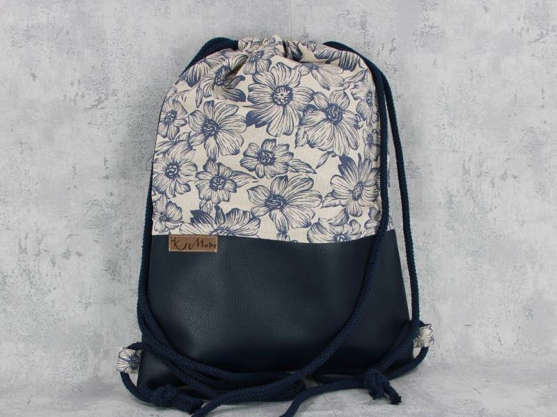 Turnbeutel Gymbag Blaue Blumen von HKModeHandmade