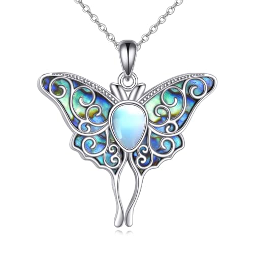 HKPATOP Halskette aus 925er-Sterlingsilber, Manta-Ray/Motten-Mondstein, Abalone-Muschel-Halskette, Schmuck, Geschenke für Frauen, Sterling Silber, Simulierter Mondstein HKPATOP Halskette aus 925er-Sterlingsilber, Manta-Ray/Motten-Mondstein, Abalone-Muschel-Halskette, Schmuck, Geschenke für Frauen, Sterling Silber, Simulierter Mondstein von HKPATOP