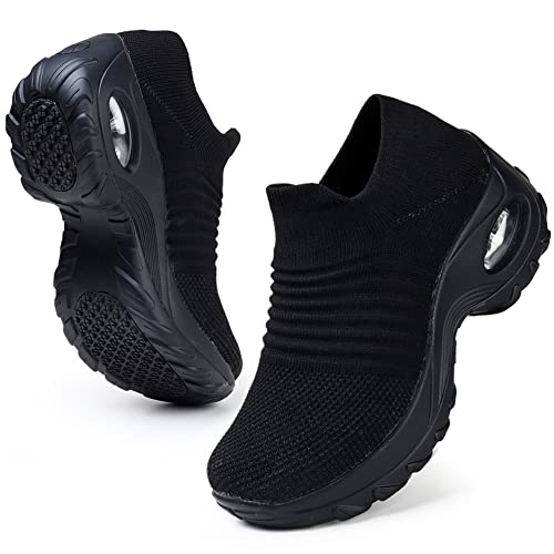 HKR Damen Sneaker Slip on Leichte Turnschuhe Laufschuhe Memory Foam Orthopädische Schuhe Bequem Walkingschuhe Schwarz 40 EU von HKR