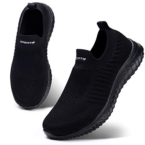 HKR Damen Slip On Sneakers Walkingschuhe Leichte Atmungsaktiv Freizeitschuhe Outdoor Gym Bequem Turnschuhe Schwarz 35 EU von HKR