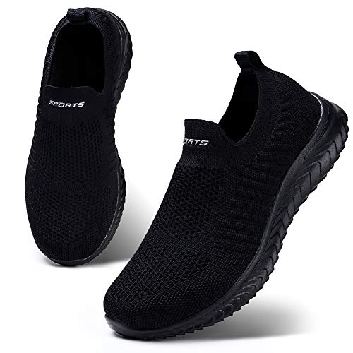 HKR Damen Slip On Sneakers Walkingschuhe Leichte Atmungsaktiv Freizeitschuhe Outdoor Gym Bequem Turnschuhe Schwarz 40 EU von HKR