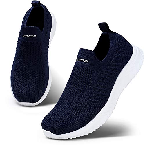 HKR Damen Slip On Sneakers Wanderschuhe Leichte Walkingschuhe Atmungsaktiv Freizeitschuhe Outdoor Gym Bequem Turnschuhe Blau 36 EU von HKR