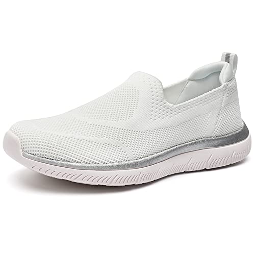 HKR Damen Sneaker Atmungsaktiv Turnschuhe Sportschuhe Leichte Walkingschuhe Halbschuhe Gesundheitsschuhe Slip on Schuhe Sommer Weiss 36 EU von HKR