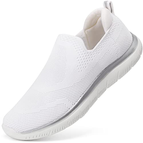 HKR Damen Sneaker Atmungsaktiv Turnschuhe Sportschuhe Leichte Walkingschuhe Halbschuhe Gesundheitsschuhe Slip on Schuhe Sommer Weiss 40 EU von HKR