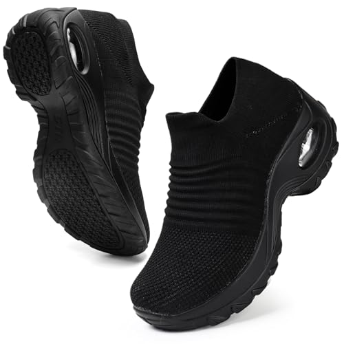 HKR Damen Sneaker Slip on Leichte Turnschuhe Laufschuhe Memory Foam Orthopädische Schuhe Bequem Walkingschuhe Schwarz 43 EU von HKR