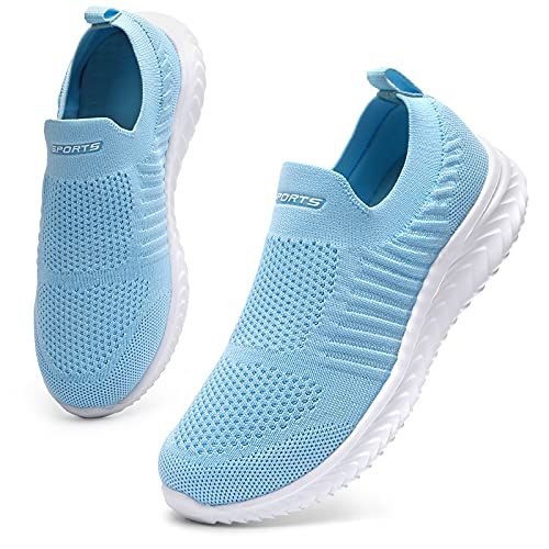 HKR Damen Sneakers Slip on Atmungsaktiv Turnschuhe Walkingschuhe Sportschuhe Frauen Orthopädische Krankenschwester Arbeit Schuhe Hellblau 36 EU von HKR