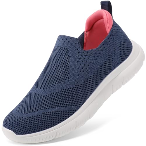 HKR Damen Sneakers Sportschuhe Memory Foam Turnschuhe Bequeme Slip on Schuhe Atmungsaktiv Stoffschuhe Marineblau 37 EU von HKR
