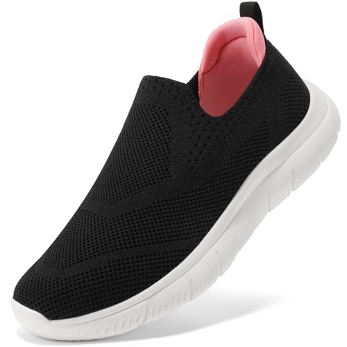 HKR Damen Sneakers Sportschuhe Memory Foam Turnschuhe Bequeme Slip on Schuhe Atmungsaktiv Stoffschuhe Schwarzes Rosa 41 EU von HKR