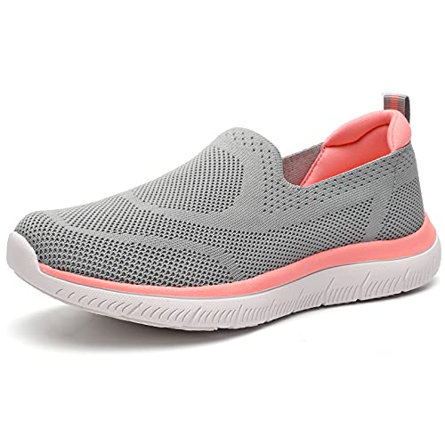 HKR Damen Sportschuhe Memory Foam Turnschuhe Bequeme Slip on Schuhe Sneakers Atmungsaktiv Stoffschuhe Sommerschuhe Hellgrau Pink 36 EU von HKR