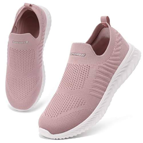 HKR Damen Turnschuhe Bequem Slip on Sneakers Komfort Schlupfschuhe Leicht Sommer Schuhe für Pflege Dunkelrosa 40 EU von HKR