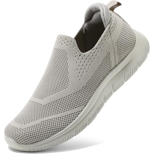 HKR Damen Turnschuhe Leichte Sportschuhe Freizeitschuhe Bequem Slip on Sneakers rutschfest Slipper Soft Walkingshuhe Schlupfschuhe Taupe 39 EU von HKR