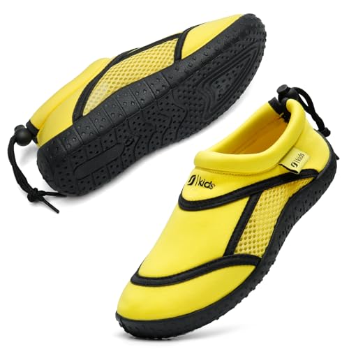 HKR Jungen Mädchen Aquaschuhe Atmungsaktive Badeschuhe Schwimmschuhe Kinder Gelb 28 EU von HKR