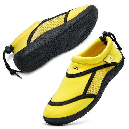 HKR Jungen Mädchen Aquaschuhe Atmungsaktive Badeschuhe Schwimmschuhe Kinder Gelb 32 EU von HKR