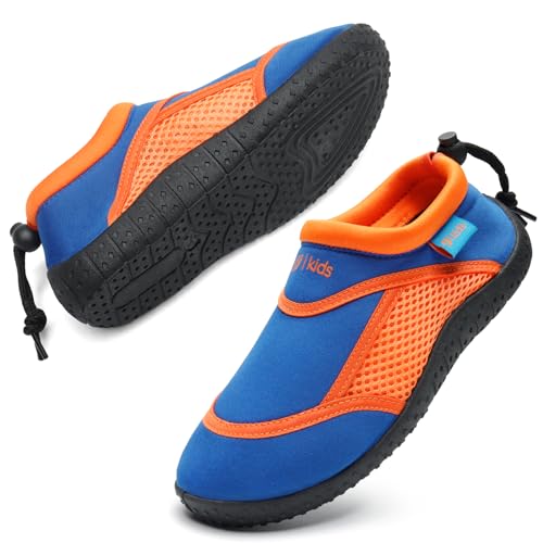 HKR Kinder Badeschuhe Schnell Trocknend Wasserschuhe Jungen Barfußschuhe Strandschuhe Blau/Orange 28 EU von HKR