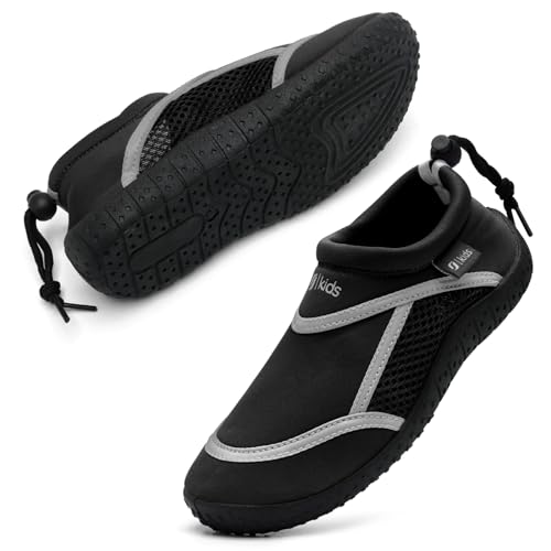 HKR Kinder Badeschuhe Wasserschuhe Barfussschuhe Strandschuhe Surfschuhe für Jungen Schwarz/Grau 28 EU von HKR