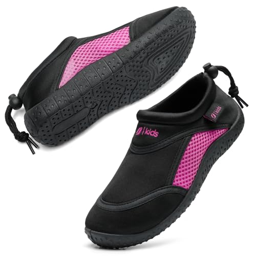 HKR Mädchen Barfussschuhe Surfschuhe Neoprenschuhe rutschfeste Badeschuhe Kinder Schwarz/Pink 28 EU von HKR