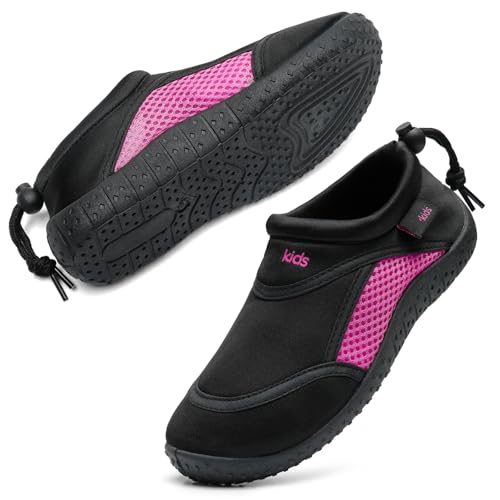 HKR Mädchen Barfussschuhe Surfschuhe Neoprenschuhe rutschfeste Badeschuhe Kinder Schwarz/Pink 28 EU von HKR