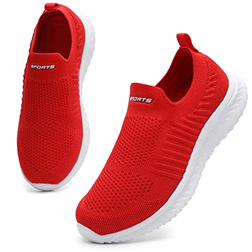 HKR Slip on Sneakers Damen Bequem Turnschuhe Walkingschuhe Schlupfschuhe Memory Foam Leichte Sportschue Laufschuhe ohne Schnuersenkel Rot 36 EU von HKR